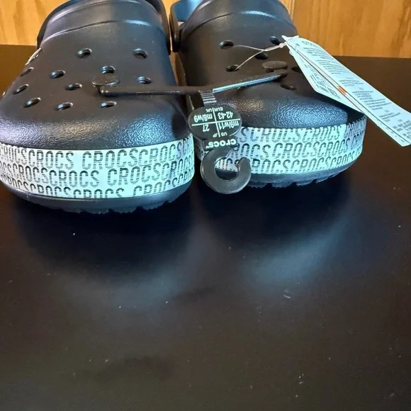 Crocs Crocband Logo Motion Clog Black‎ White Mens 9 Womens 11 Shoes NEW - Picture 7 of 9